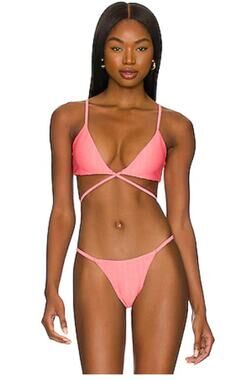 Monday Swimwear St.martin Bikini Top Bottom Set Textured in Azalea Pink size P/S
